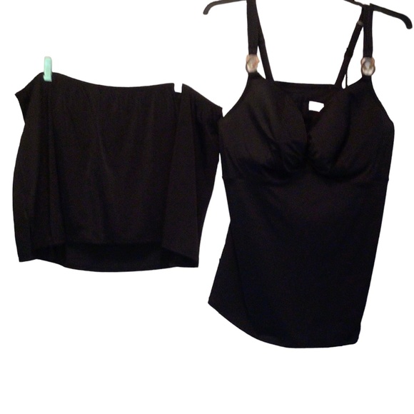 Swim by Cacique 44DDD Padded Bra Black Swimsuit Strap Top Gold Accent Skirt 26 - Picture 1 of 12